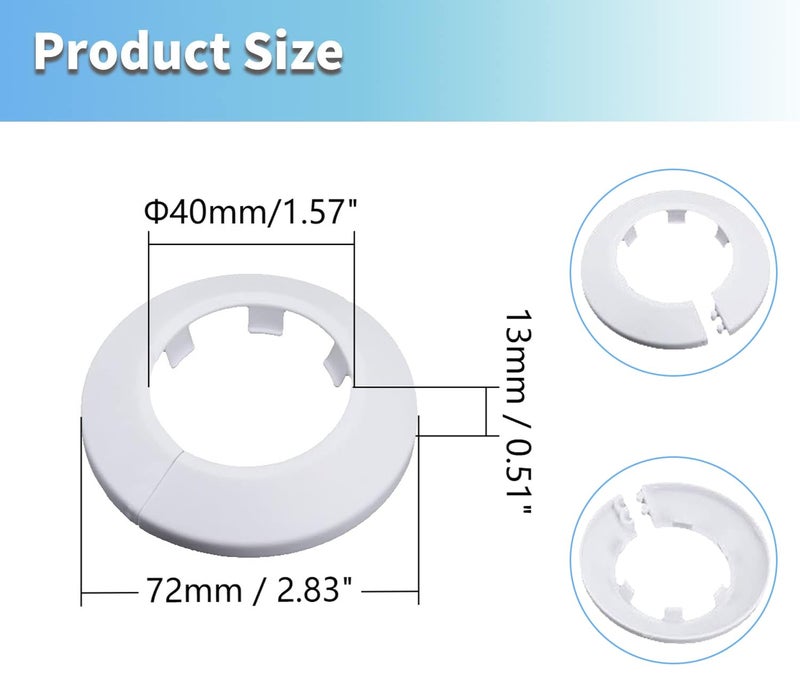 MroMax Fit 1.57" White Plastic PP Pipe Cover, 40mm 1Pc Flange Water Pipe Radiator Decoration Escutcheon, Snap-On Cap for Sink Drain and Vent Pipes, to Hide Gaps and Update Plumbing Look - Image 3